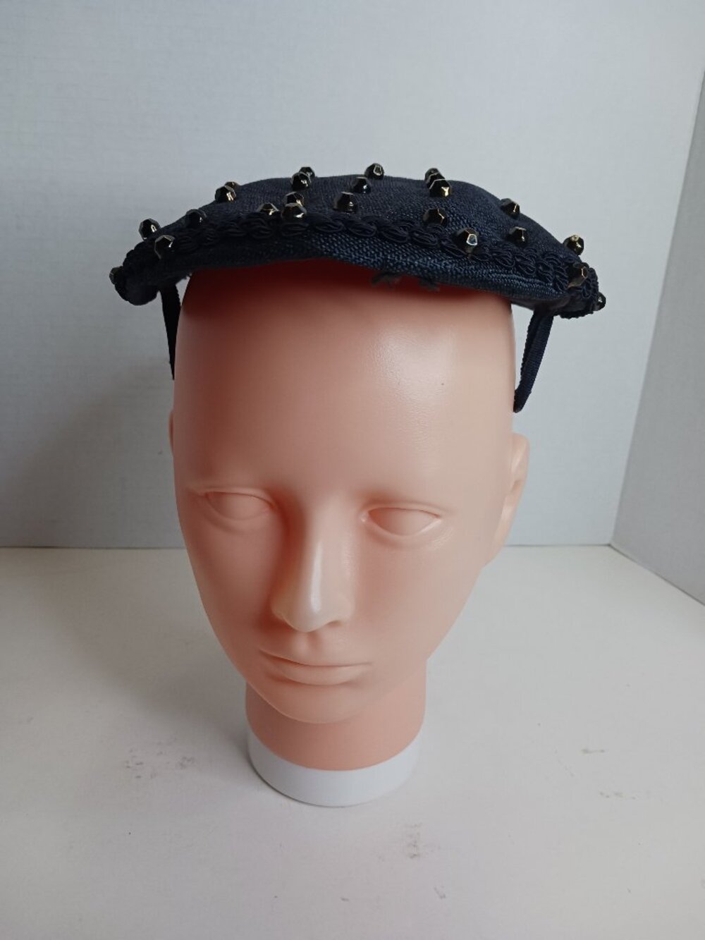 Vintage 1930's Rhinestone Dark Blue Gothic Style Studded Hat